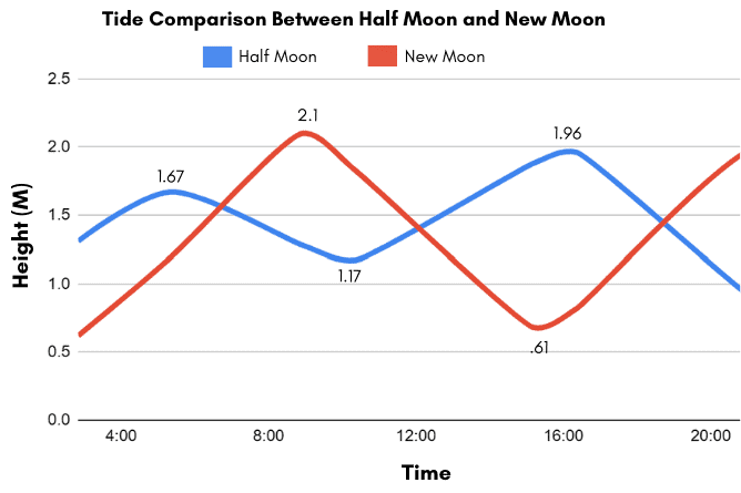 Graph Comparison of New Moon and Half Moon Phases in Alor, Indonesia
